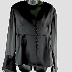 ❤️ XL  Jessica Black long sheer sleeve cuff elegant Blouse